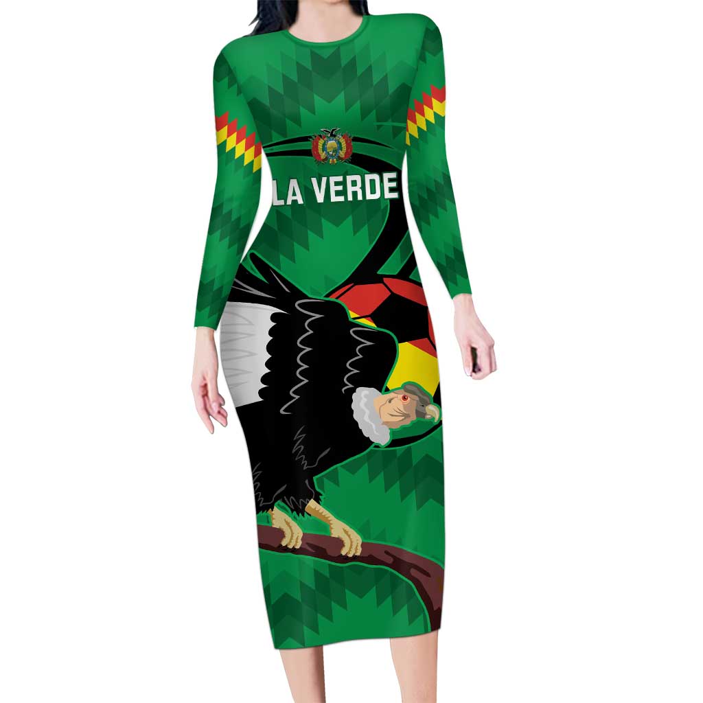 Custom Bolivia Football Family Matching Long Sleeve Bodycon Dress and Hawaiian Shirt Andean Condor Vamo La Verde