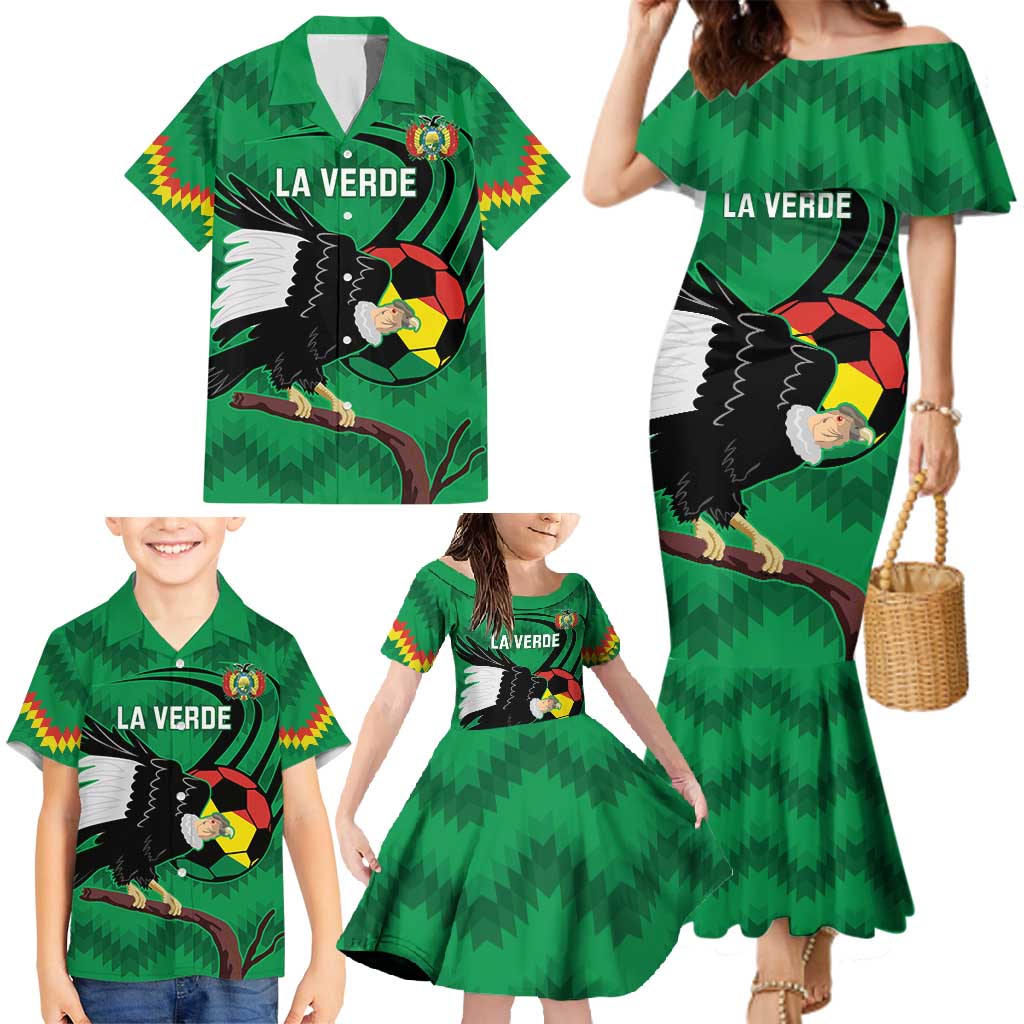 Custom Bolivia Football Family Matching Mermaid Dress and Hawaiian Shirt Andean Condor Vamo La Verde