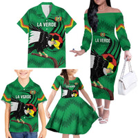Custom Bolivia Football Family Matching Off The Shoulder Long Sleeve Dress and Hawaiian Shirt Andean Condor Vamo La Verde