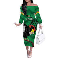 Custom Bolivia Football Family Matching Off The Shoulder Long Sleeve Dress and Hawaiian Shirt Andean Condor Vamo La Verde