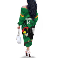 Custom Bolivia Football Family Matching Off The Shoulder Long Sleeve Dress and Hawaiian Shirt Andean Condor Vamo La Verde