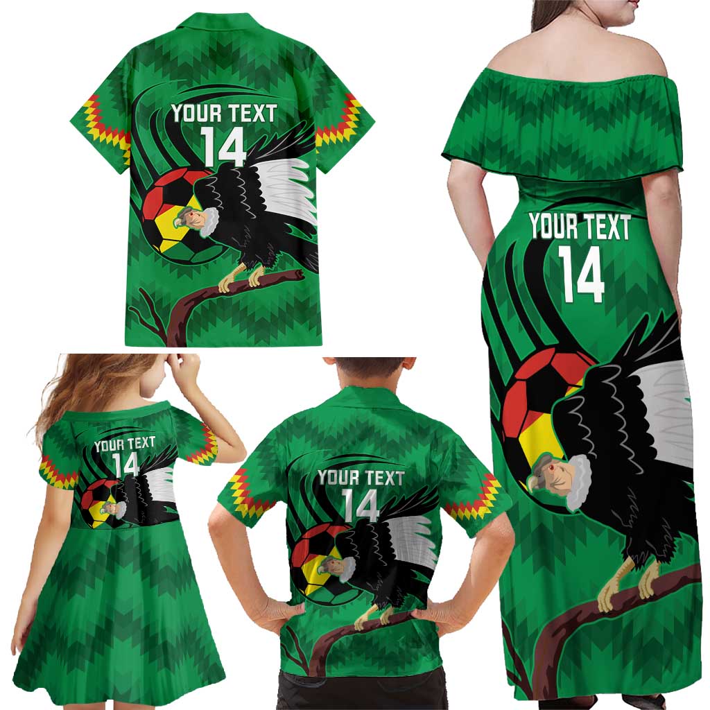 Custom Bolivia Football Family Matching Off Shoulder Maxi Dress and Hawaiian Shirt Andean Condor Vamo La Verde