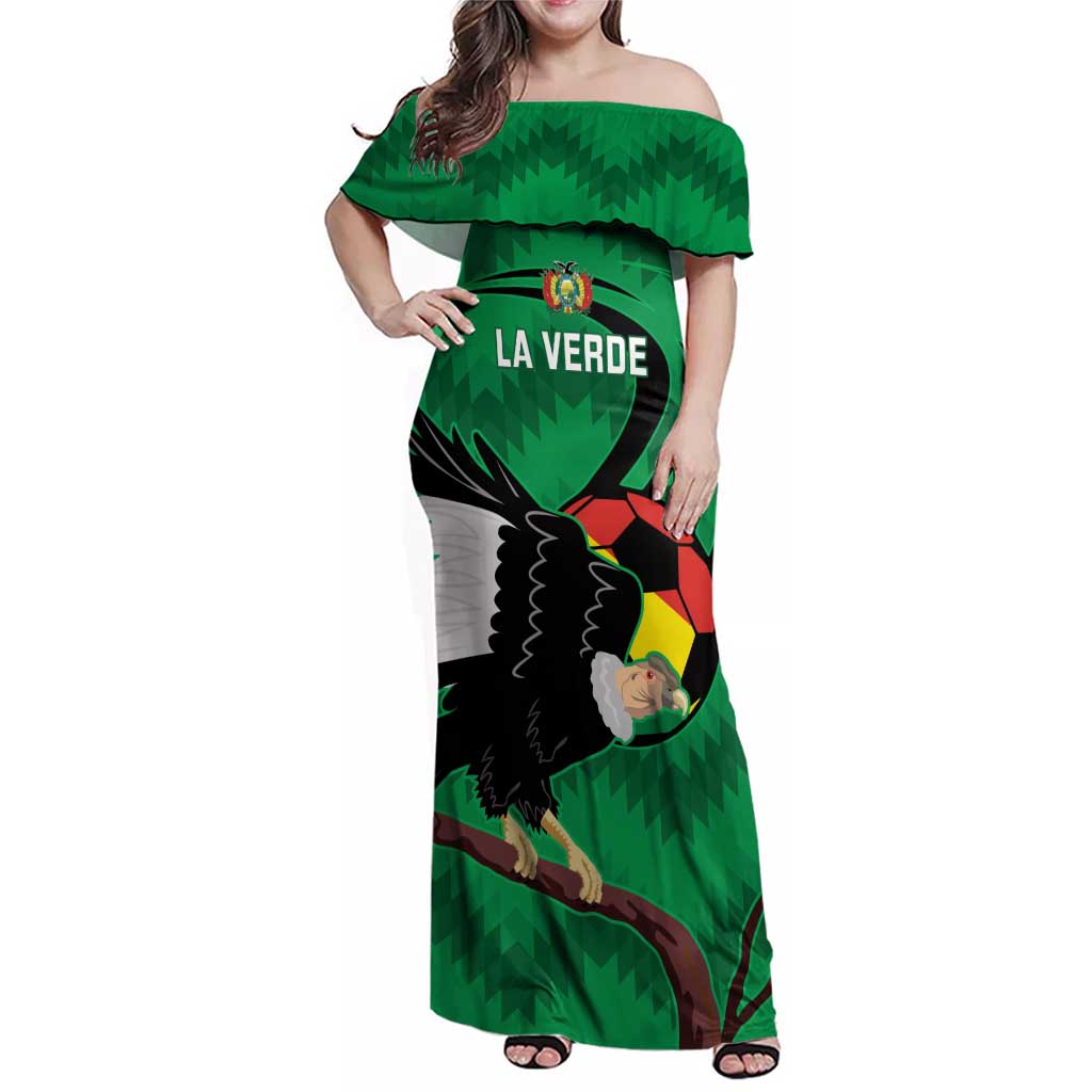 Custom Bolivia Football Family Matching Off Shoulder Maxi Dress and Hawaiian Shirt Andean Condor Vamo La Verde