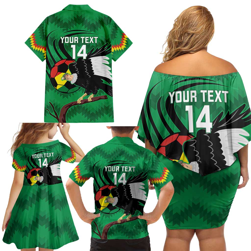 Custom Bolivia Football Family Matching Off Shoulder Short Dress and Hawaiian Shirt Andean Condor Vamo La Verde