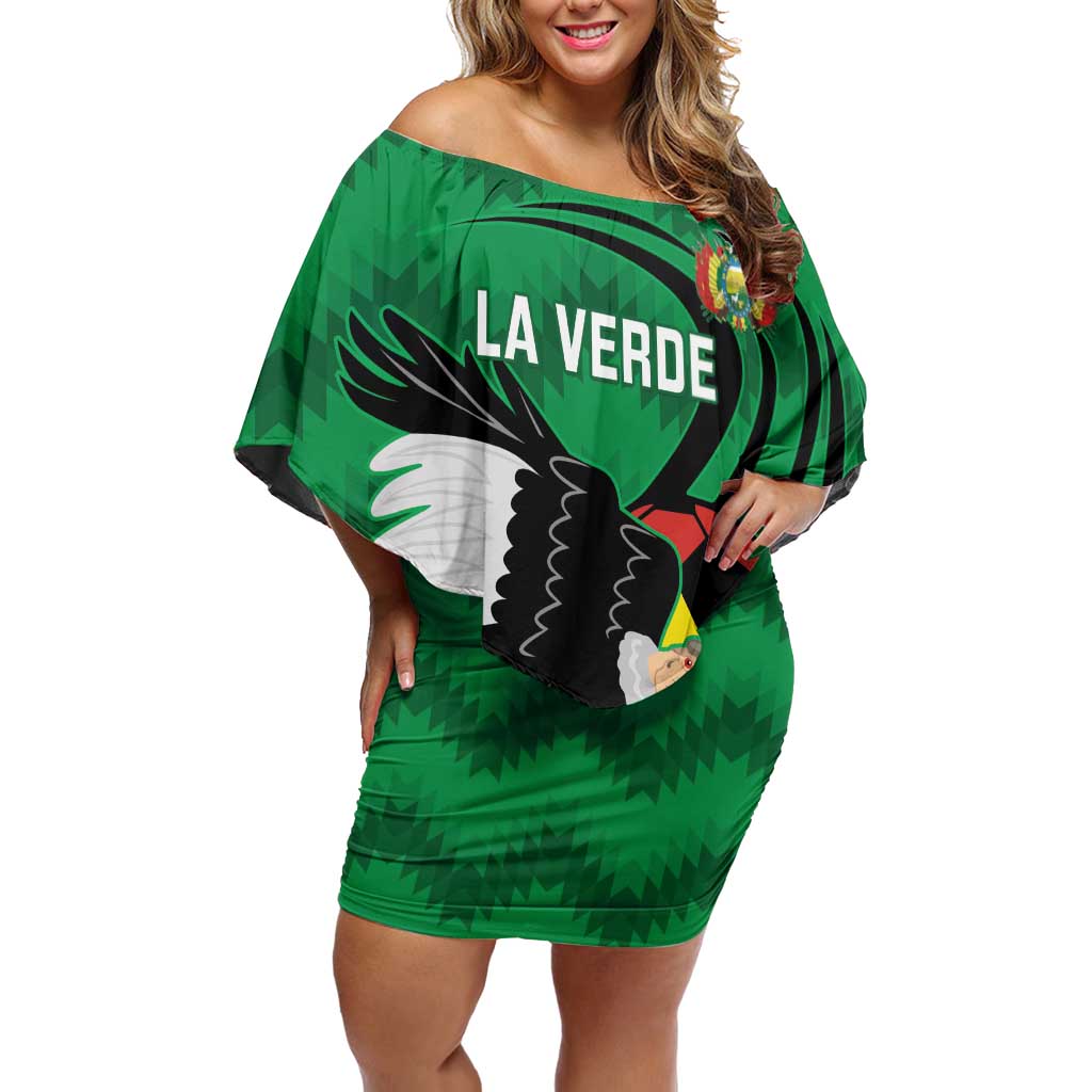 Custom Bolivia Football Family Matching Off Shoulder Short Dress and Hawaiian Shirt Andean Condor Vamo La Verde