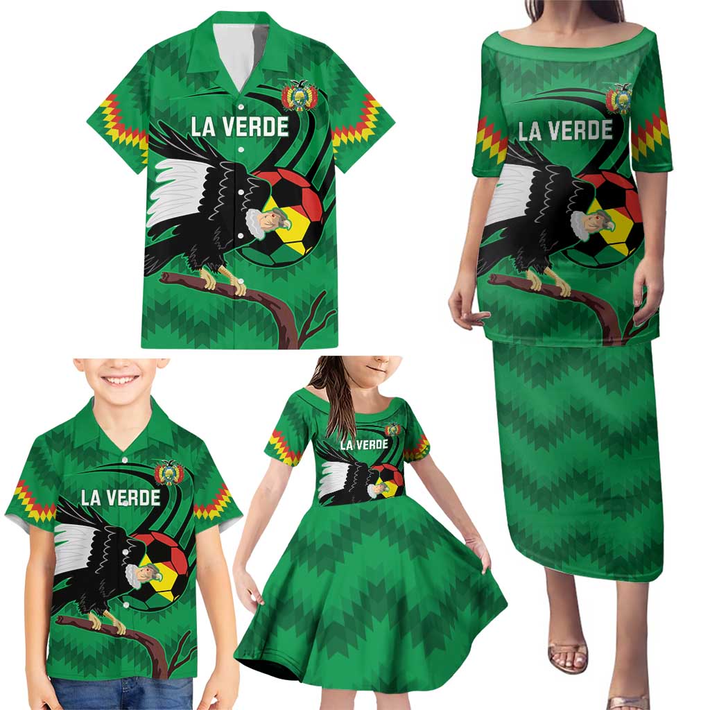 Custom Bolivia Football Family Matching Puletasi and Hawaiian Shirt Andean Condor Vamo La Verde