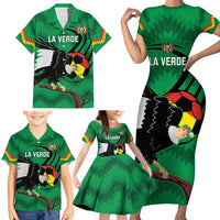Custom Bolivia Football Family Matching Short Sleeve Bodycon Dress and Hawaiian Shirt Andean Condor Vamo La Verde