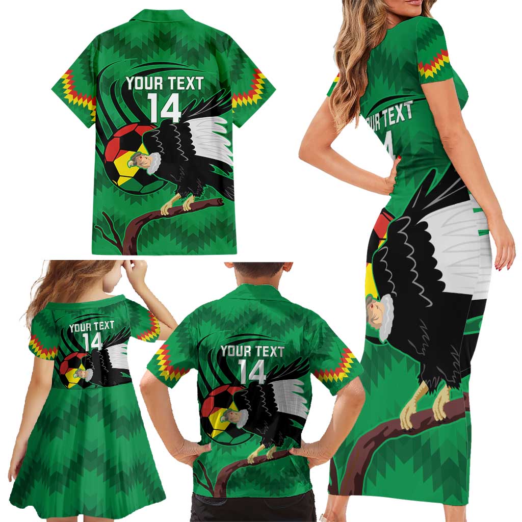 Custom Bolivia Football Family Matching Short Sleeve Bodycon Dress and Hawaiian Shirt Andean Condor Vamo La Verde