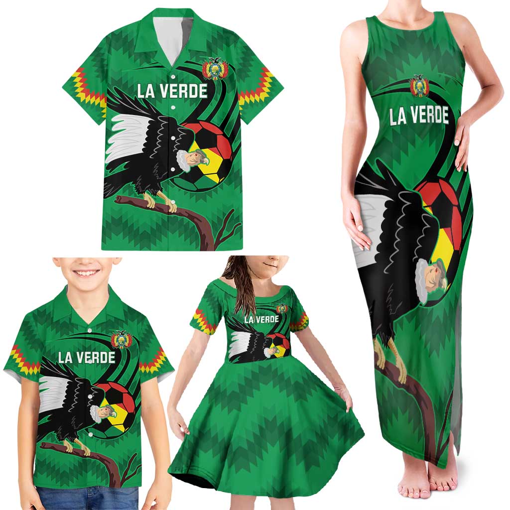 Custom Bolivia Football Family Matching Tank Maxi Dress and Hawaiian Shirt Andean Condor Vamo La Verde