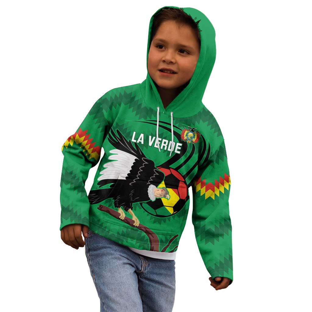 Custom Bolivia Football Kid Hoodie Andean Condor Vamo La Verde