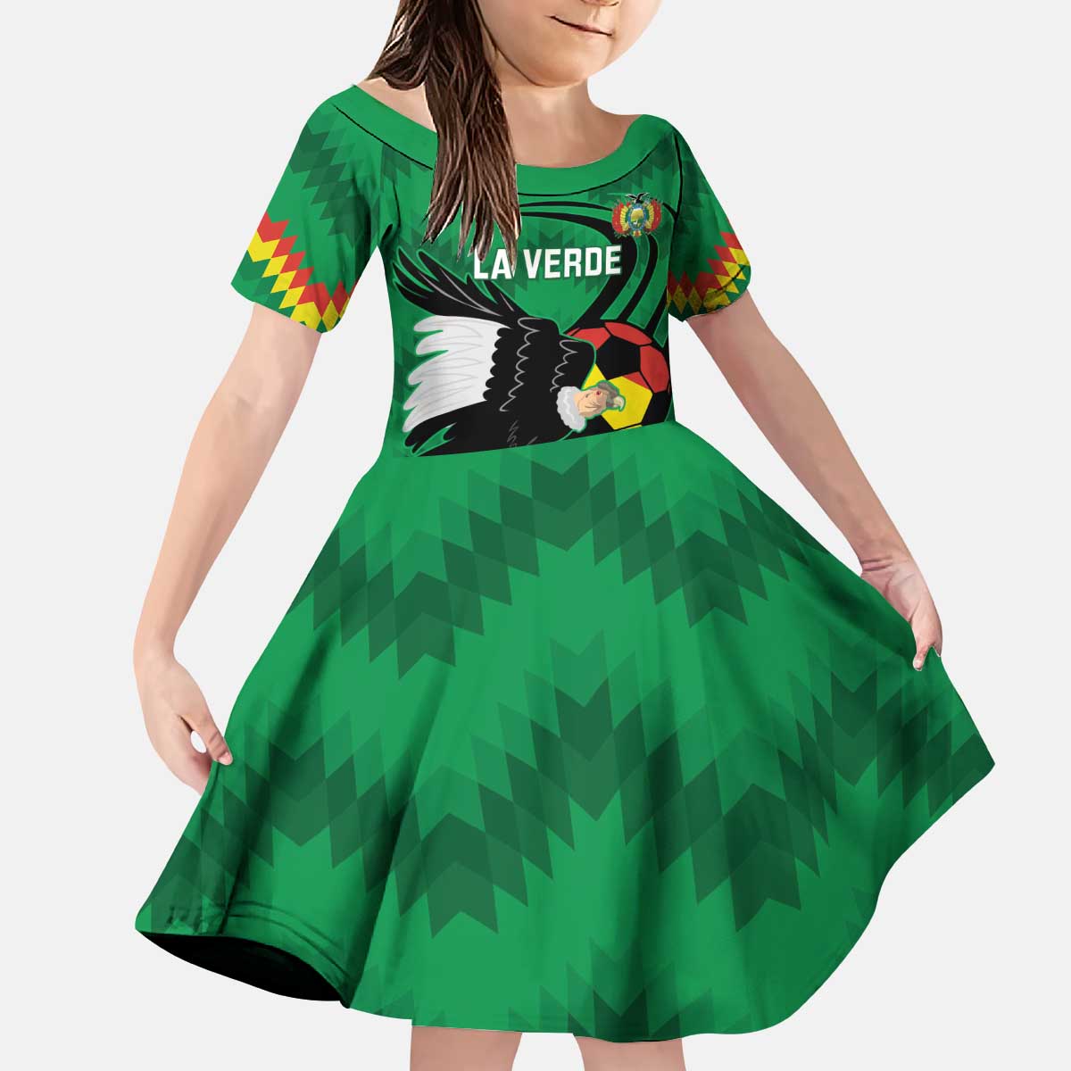 Custom Bolivia Football Kid Short Sleeve Dress Andean Condor Vamo La Verde