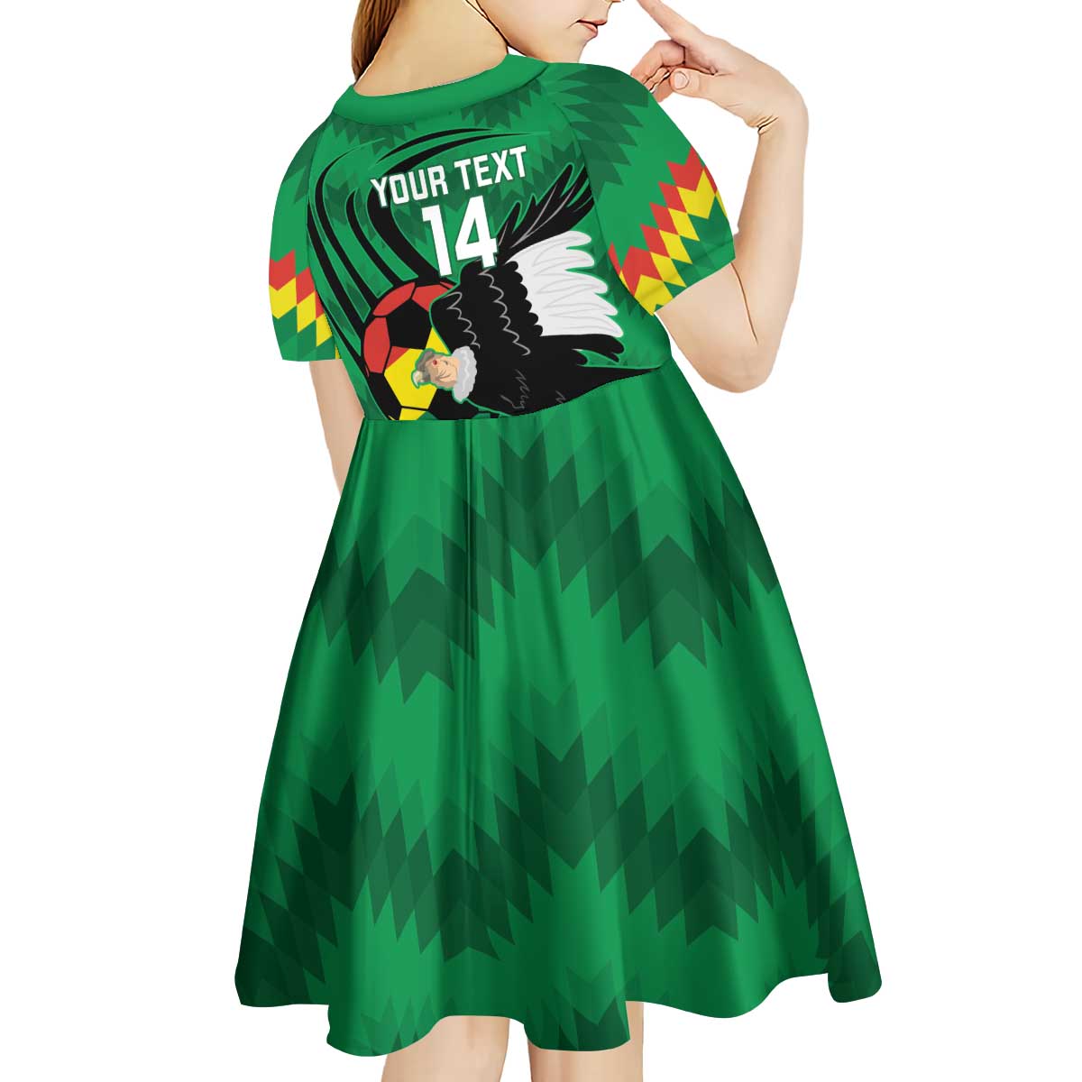Custom Bolivia Football Kid Short Sleeve Dress Andean Condor Vamo La Verde