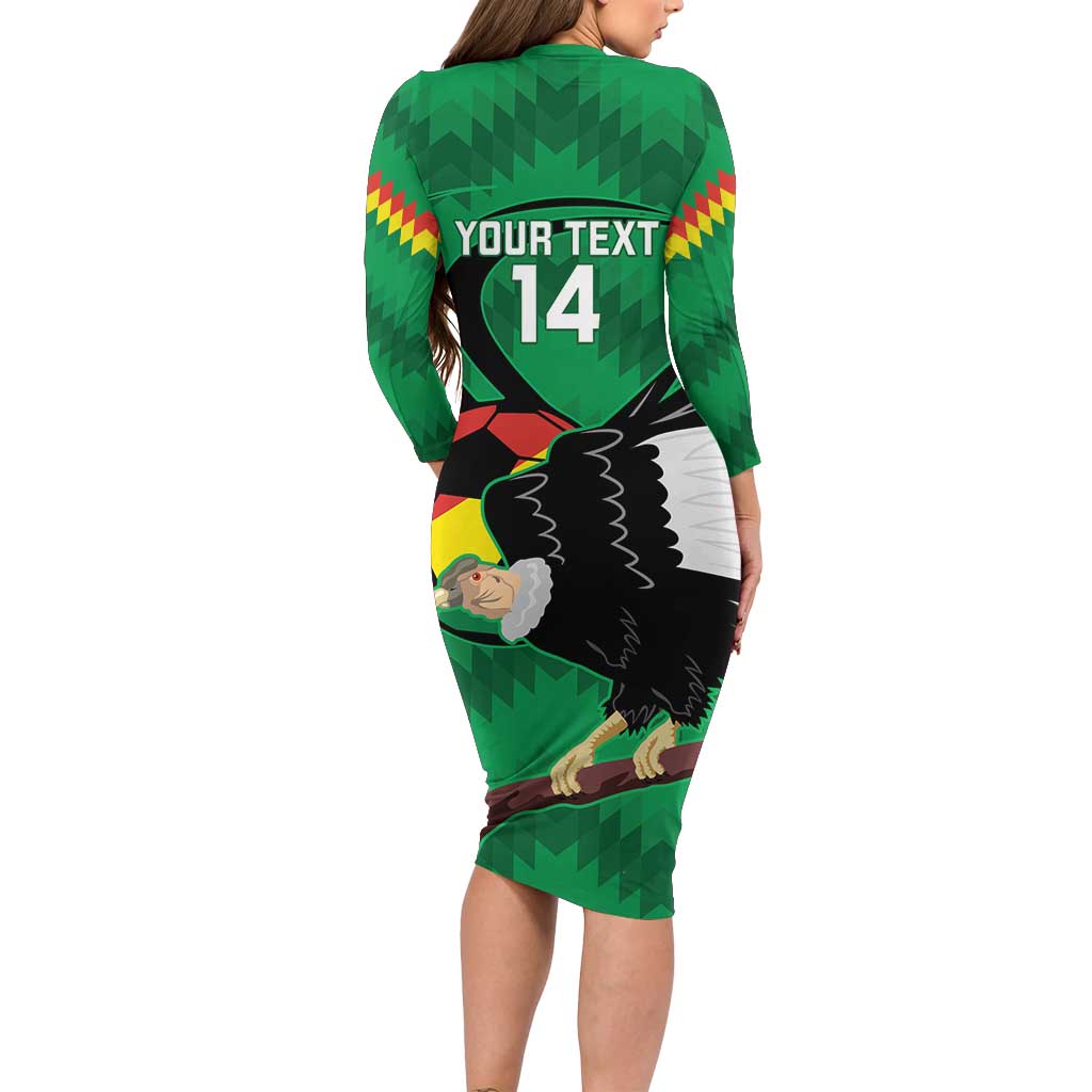 Custom Bolivia Football Long Sleeve Bodycon Dress Andean Condor Vamo La Verde