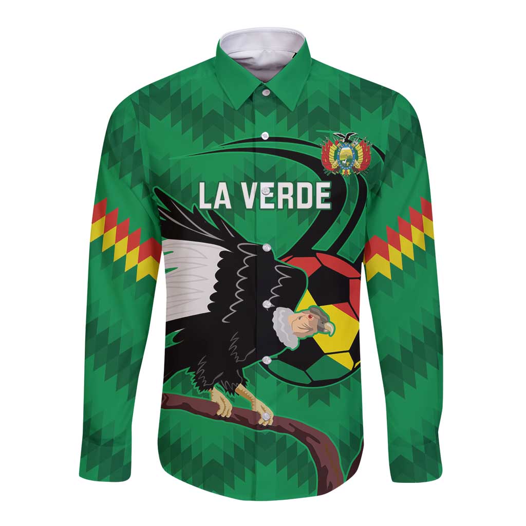 Custom Bolivia Football Long Sleeve Button Shirt Andean Condor Vamo La Verde