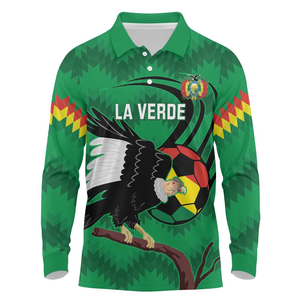 Custom Bolivia Football Long Sleeve Polo Shirt Andean Condor Vamo La Verde