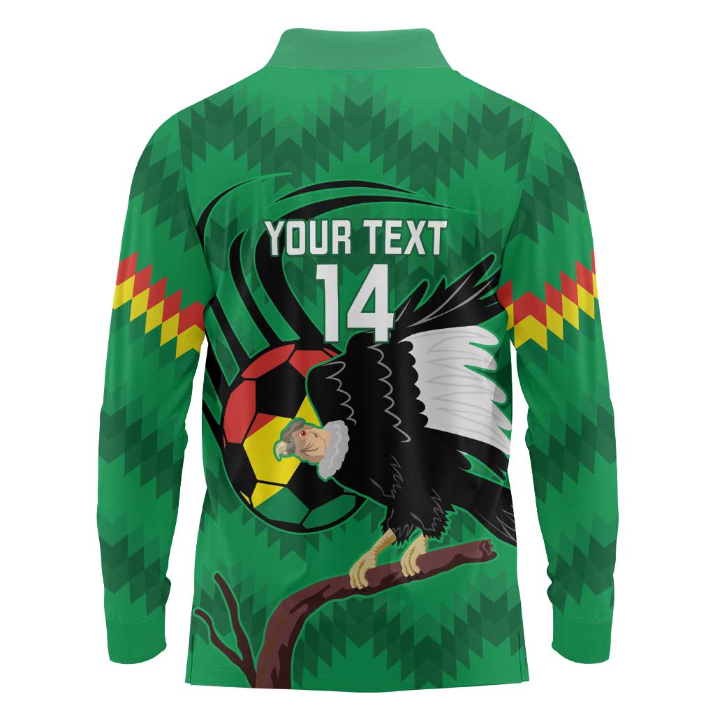Custom Bolivia Football Long Sleeve Polo Shirt Andean Condor Vamo La Verde