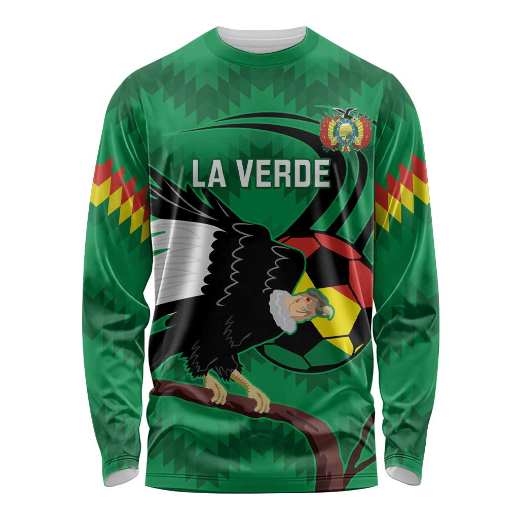 Custom Bolivia Football Long Sleeve Shirt Andean Condor Vamo La Verde