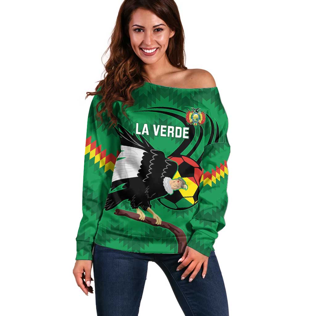 Custom Bolivia Football Off Shoulder Sweater Andean Condor Vamo La Verde