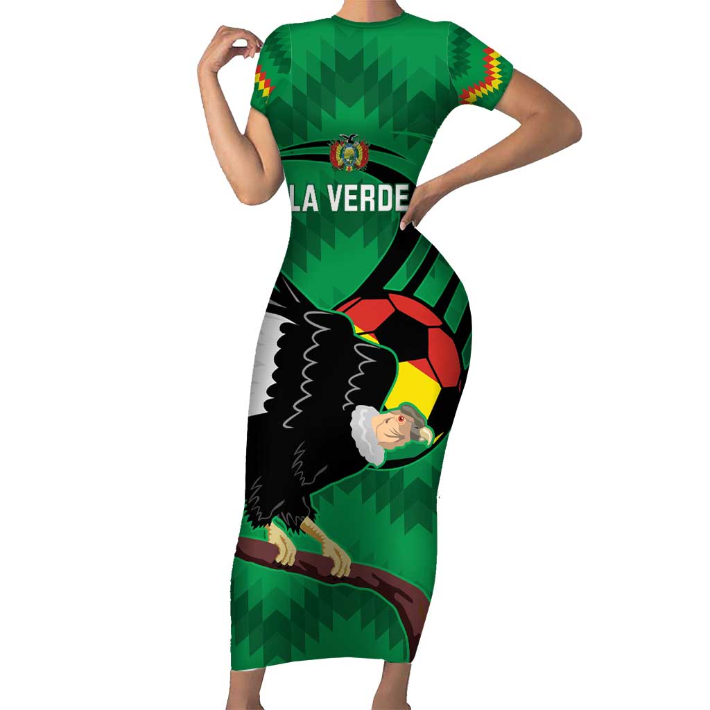 Custom Bolivia Football Short Sleeve Bodycon Dress Andean Condor Vamo La Verde