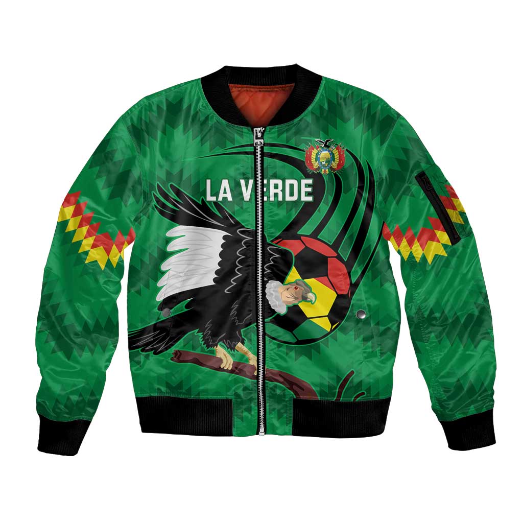 Custom Bolivia Football Sleeve Zip Bomber Jacket Andean Condor Vamo La Verde