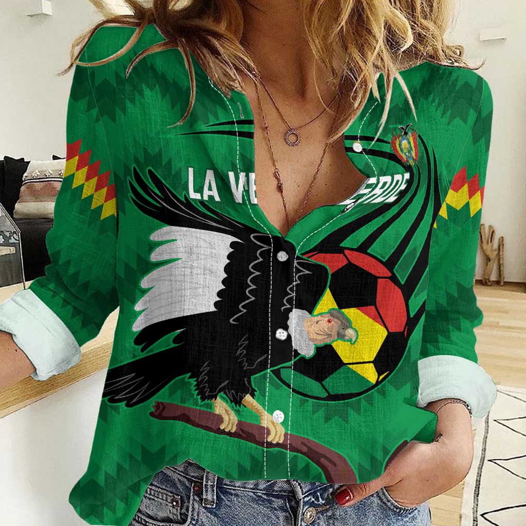 Custom Bolivia Football Women Casual Shirt Andean Condor Vamo La Verde