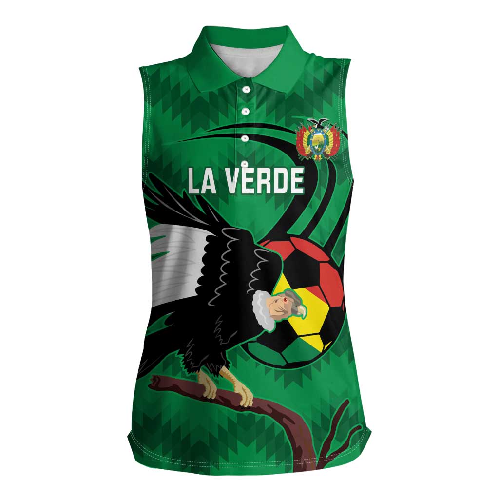 Custom Bolivia Football Women Sleeveless Polo Shirt Andean Condor Vamo La Verde