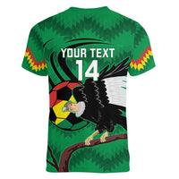 Custom Bolivia Football Women V-Neck T-Shirt Andean Condor Vamo La Verde