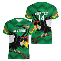 Custom Bolivia Football Women V-Neck T-Shirt Andean Condor Vamo La Verde