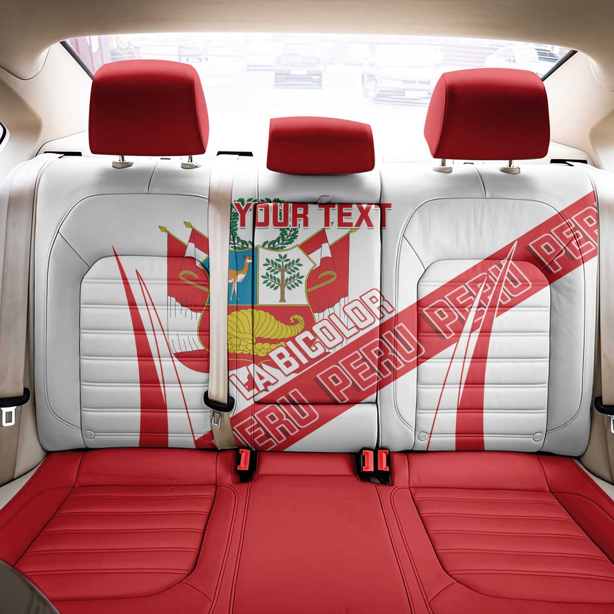 Custom Peru Football Back Car Seat Cover La Bicolor Coat Of Arms Style