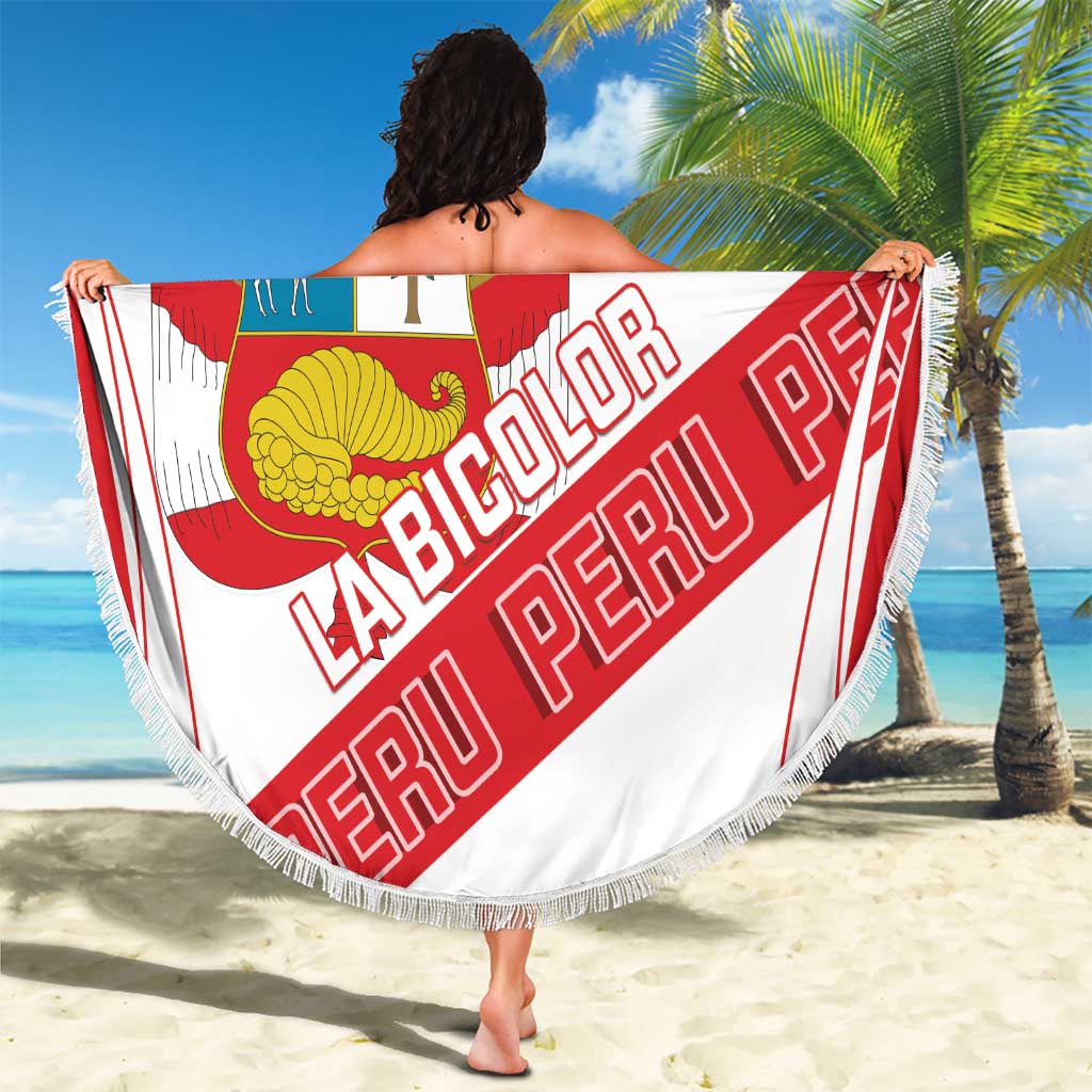 Custom Peru Football Beach Blanket La Bicolor Coat Of Arms Style