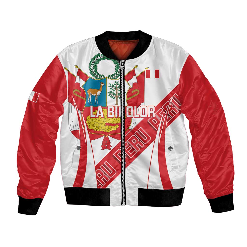 Custom Peru Football Bomber Jacket La Bicolor Coat Of Arms Style