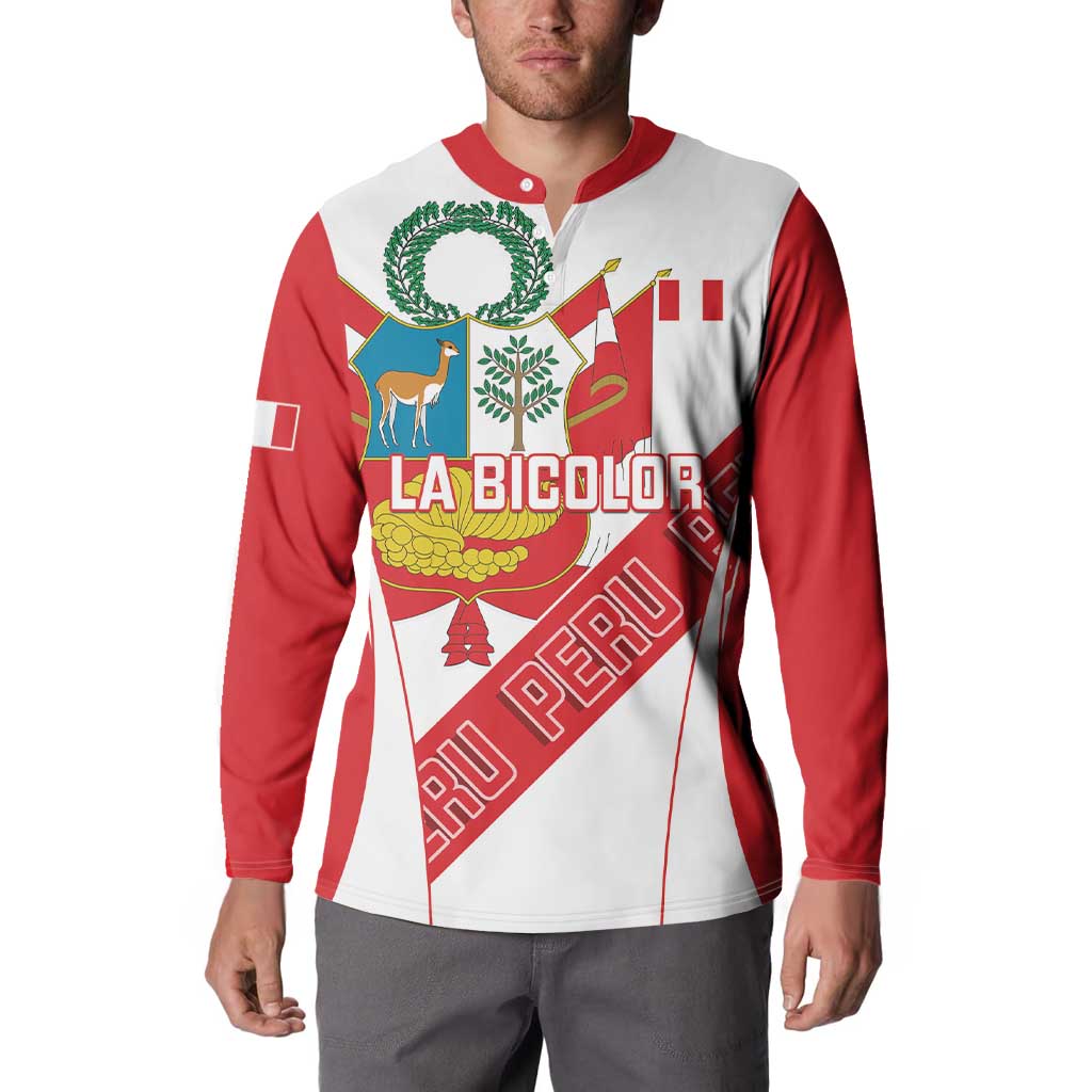 Custom Peru Football Button Sweatshirt La Bicolor Coat Of Arms Style