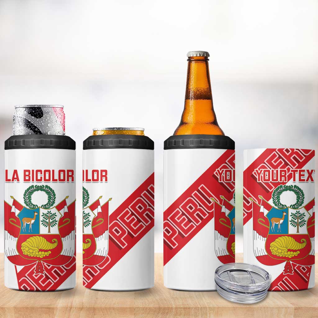 Custom Peru Football 4 in 1 Can Cooler Tumbler La Bicolor Coat Of Arms Style