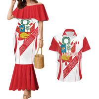 Custom Peru Football Couples Matching Mermaid Dress and Hawaiian Shirt La Bicolor Coat Of Arms Style