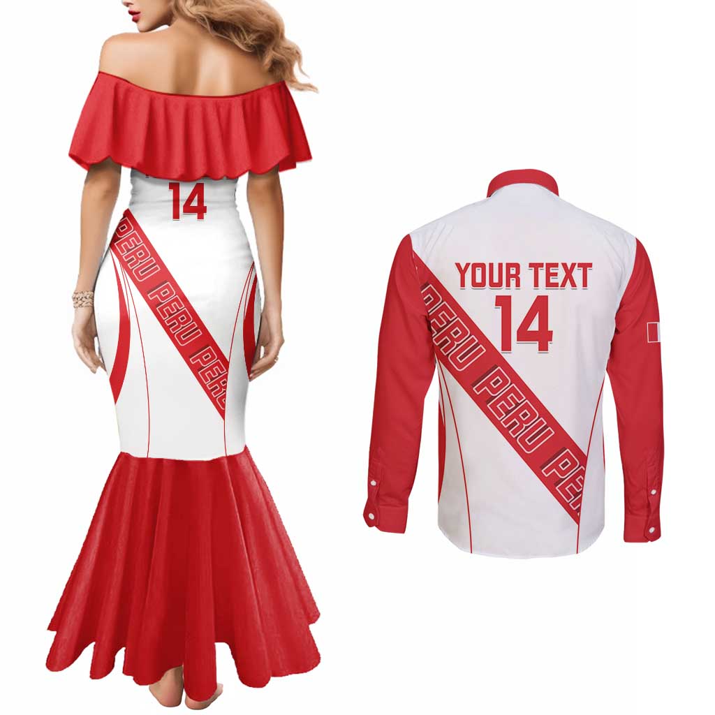 Custom Peru Football Couples Matching Mermaid Dress and Long Sleeve Button Shirt La Bicolor Coat Of Arms Style