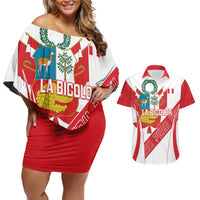 Custom Peru Football Couples Matching Off Shoulder Short Dress and Hawaiian Shirt La Bicolor Coat Of Arms Style