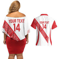 Custom Peru Football Couples Matching Off Shoulder Short Dress and Hawaiian Shirt La Bicolor Coat Of Arms Style