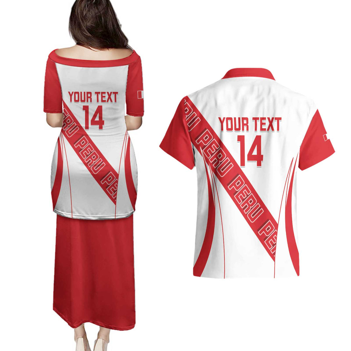 Custom Peru Football Couples Matching Puletasi and Hawaiian Shirt La Bicolor Coat Of Arms Style