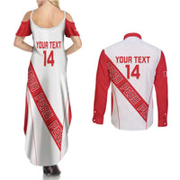 Custom Peru Football Couples Matching Summer Maxi Dress and Long Sleeve Button Shirt La Bicolor Coat Of Arms Style