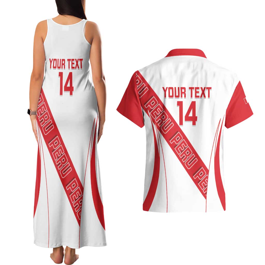 Custom Peru Football Couples Matching Tank Maxi Dress and Hawaiian Shirt La Bicolor Coat Of Arms Style