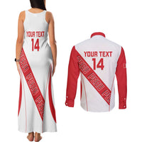 Custom Peru Football Couples Matching Tank Maxi Dress and Long Sleeve Button Shirt La Bicolor Coat Of Arms Style