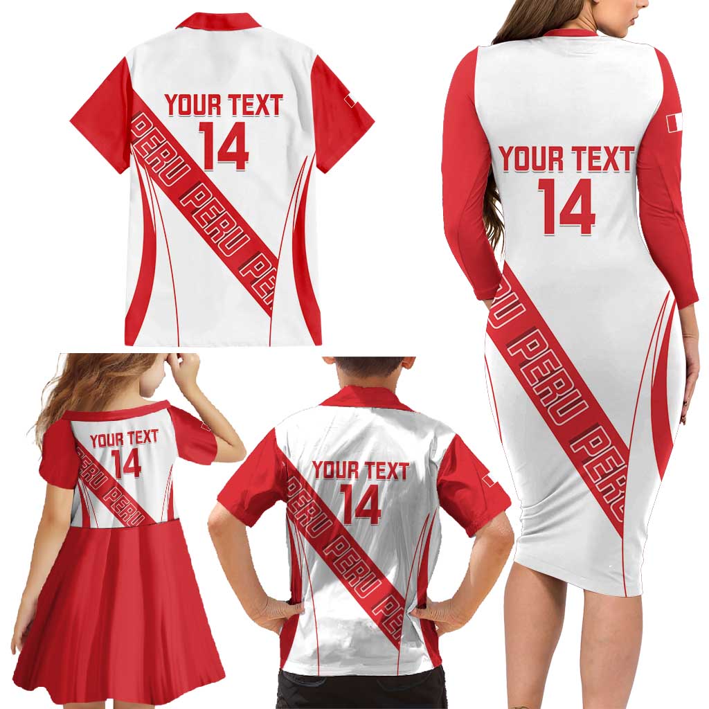 Custom Peru Football Family Matching Long Sleeve Bodycon Dress and Hawaiian Shirt La Bicolor Coat Of Arms Style