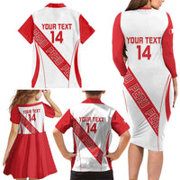 Custom Peru Football Family Matching Long Sleeve Bodycon Dress and Hawaiian Shirt La Bicolor Coat Of Arms Style