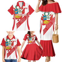 Custom Peru Football Family Matching Mermaid Dress and Hawaiian Shirt La Bicolor Coat Of Arms Style
