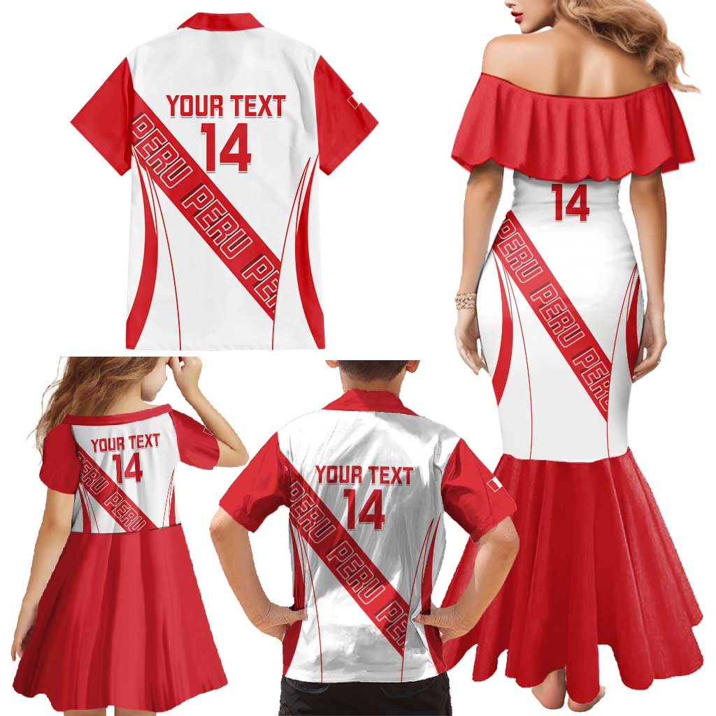 Custom Peru Football Family Matching Mermaid Dress and Hawaiian Shirt La Bicolor Coat Of Arms Style