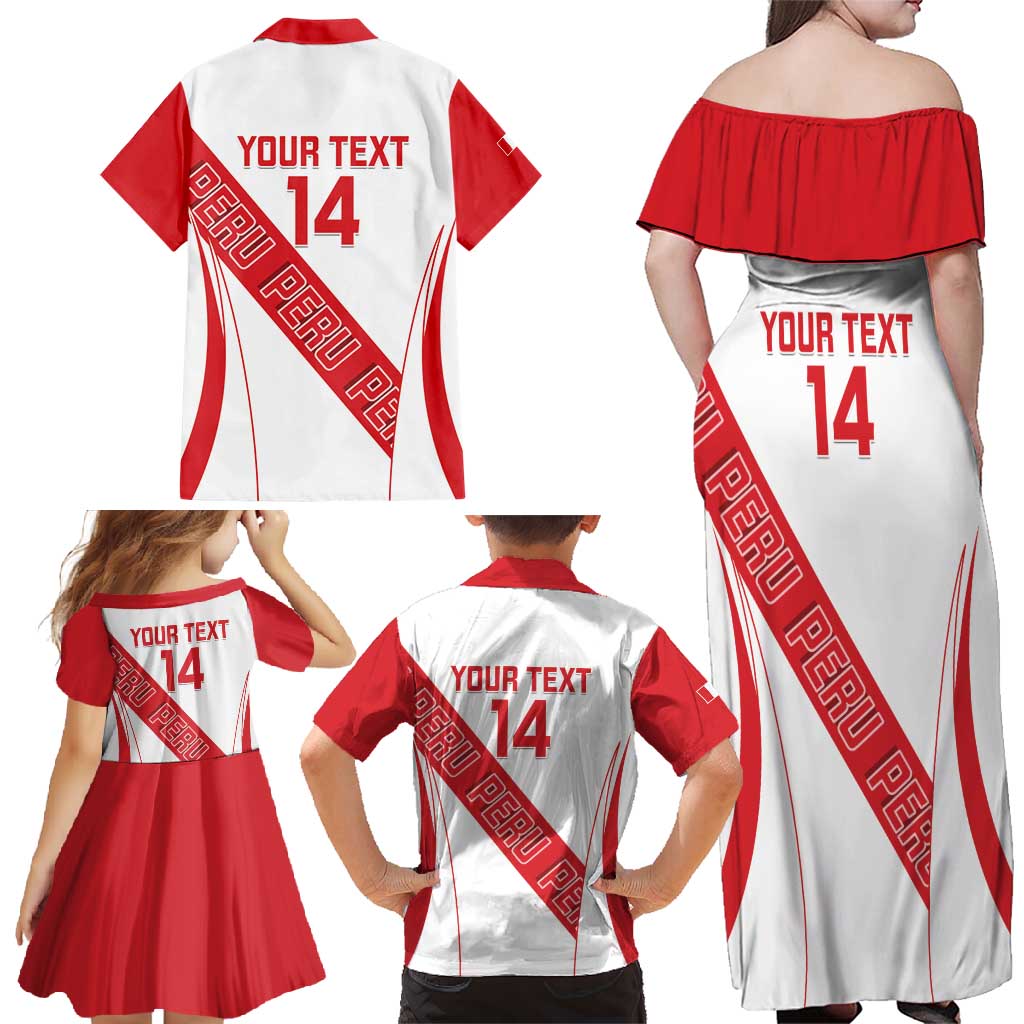 Custom Peru Football Family Matching Off Shoulder Maxi Dress and Hawaiian Shirt La Bicolor Coat Of Arms Style