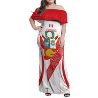 Custom Peru Football Family Matching Off Shoulder Maxi Dress and Hawaiian Shirt La Bicolor Coat Of Arms Style