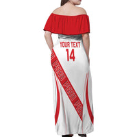 Custom Peru Football Family Matching Off Shoulder Maxi Dress and Hawaiian Shirt La Bicolor Coat Of Arms Style