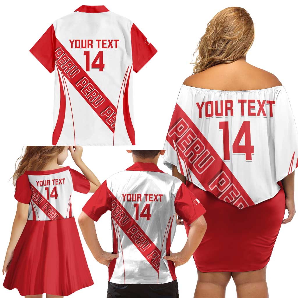 Custom Peru Football Family Matching Off Shoulder Short Dress and Hawaiian Shirt La Bicolor Coat Of Arms Style