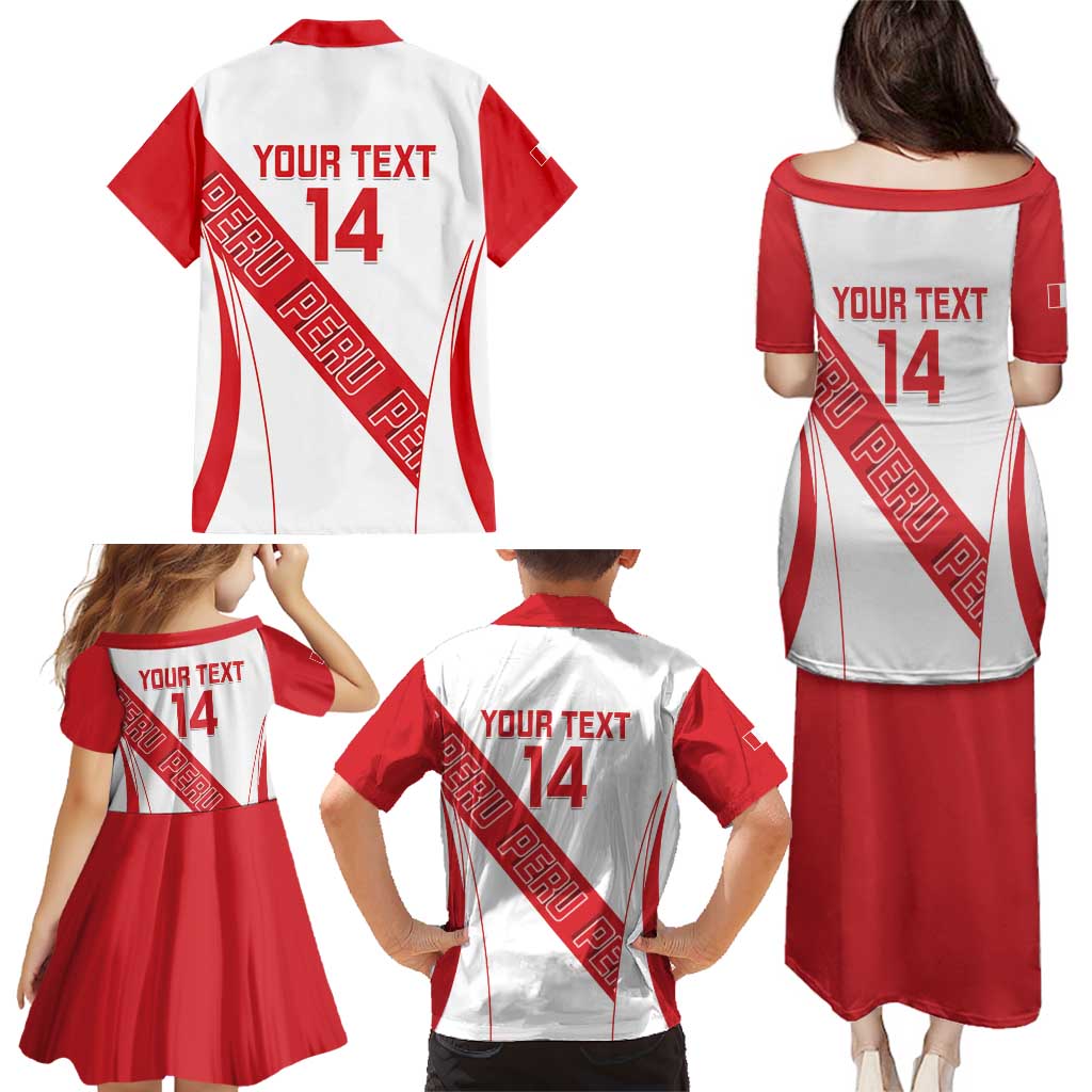 Custom Peru Football Family Matching Puletasi and Hawaiian Shirt La Bicolor Coat Of Arms Style